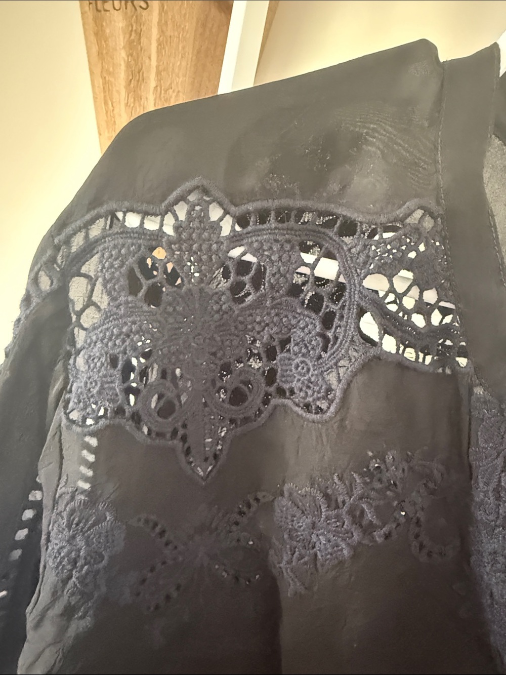 Johnny Was Black Lace Appliqué Sheer Blouse - Picture 3 of 6